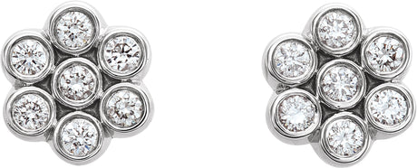 Platinum Round Natural Diamond Cluster Earrings – 1.7mm Stones - view 2