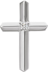 14K Gold Round Natural Diamond Solitaire Cross Pendant – 2mm Stones - White Gold