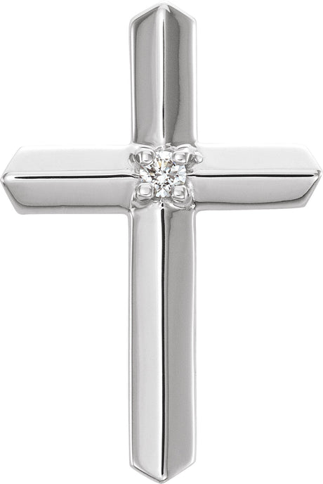 14K Gold Round Natural Diamond Solitaire Cross Pendant – 2mm Stones - White Gold