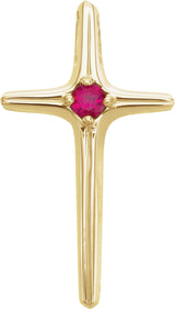 14K Gold Round Natural Ruby Solitaire Cross Pendant II - Yellow Gold