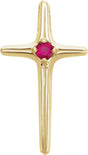 14K Gold Round Natural Ruby Solitaire Cross Pendant II - Yellow Gold