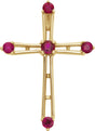 14K Gold Round Natural Ruby Cross Pendant III