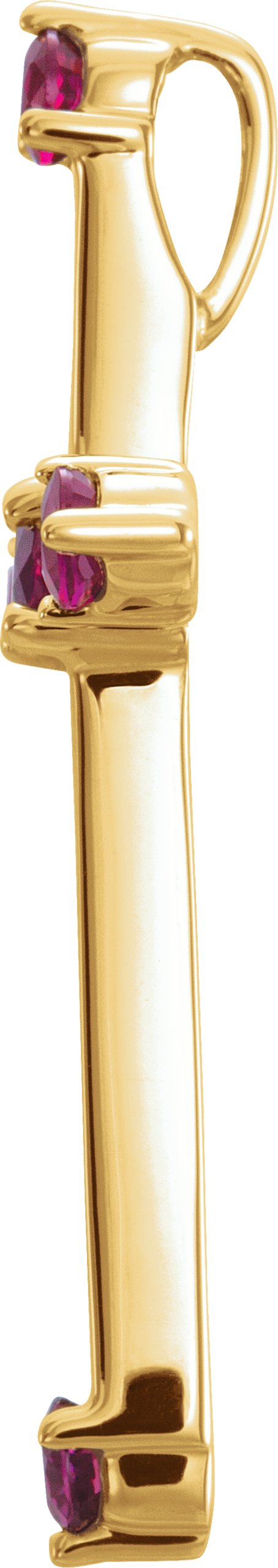 14K Gold Round Natural Ruby Cross Pendant III - view 2