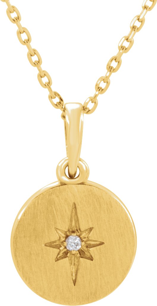 14K Gold Round Natural Diamond Accented Star Necklace – 0.01 CTW - Yellow Gold