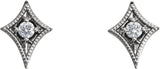 14K Gold Round Natural Diamond Geometric Earrings – 2.5mm Stones - White Gold - view 2