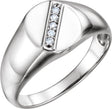 14K Gold Round Natural Diamond Oval Signet Ring II - White Gold