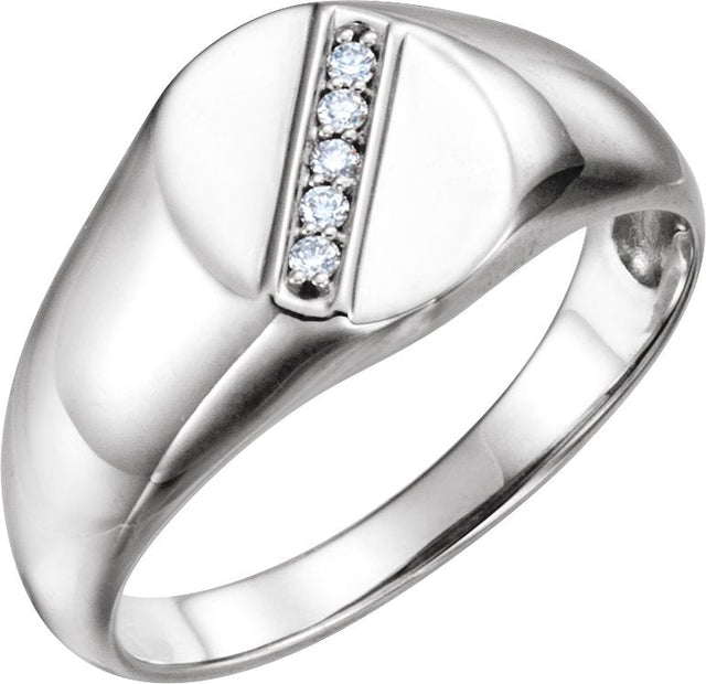 Platinum Round Natural Diamond Oval Signet Ring II