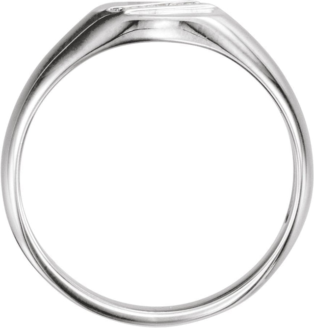 14K Gold Round Natural Diamond Oval Signet Ring II - White Gold - view 2
