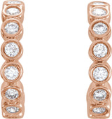 14K Gold Round Natural Diamond Bezel-Set Hoop Earrings – 1.5mm Stones - Rose Gold - view 2
