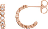 14K Gold Round Natural Diamond Bezel-Set Hoop Earrings – 1.5mm Stones - Rose Gold