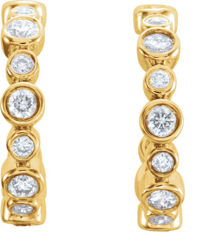 14K Gold Round Natural Diamond Bezel-Set Hoop Earrings II - Yellow Gold - view 2