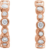 14K Gold Round Natural Diamond Bezel-Set Hoop Earrings II - Rose Gold - view 2