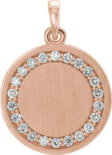 14K Gold Round Natural Diamond Engravable Halo-Style Necklace or Pendant - Rose Gold