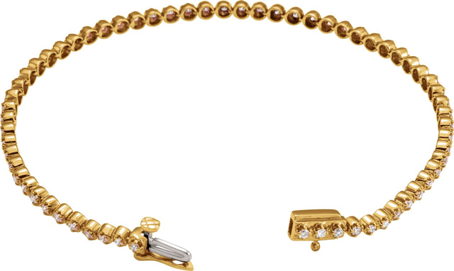 14K Gold Round Natural Diamond Line Bracelet – 1.5mm Stones - Yellow Gold - view 3