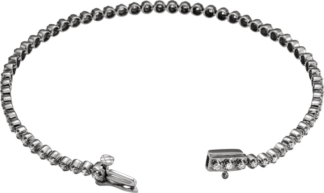 14K Gold Round Natural Diamond Line Bracelet – 1.5mm Stones - White Gold - view 3
