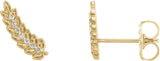 14K Gold Round Natural Diamond Leaf Ear Climbers - Yellow Gold
