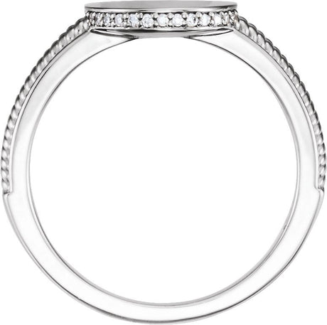 Platinum Natural Diamond Round Signet Ring - view 2