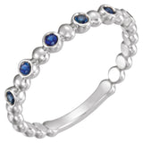 Platinum Round Natural Blue Sapphire Stackable Bead Ring – 1.75mm Stones