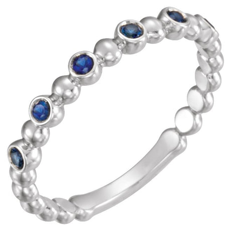 Platinum Round Natural Blue Sapphire Stackable Bead Ring – 1.75mm Stones