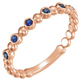 14K Gold Round Natural Blue Sapphire Stackable Bead Ring – 1.75mm Stones - Rose Gold