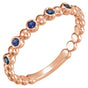 14K Gold Round Natural Blue Sapphire Stackable Bead Ring – 1.75mm Stones - Rose Gold