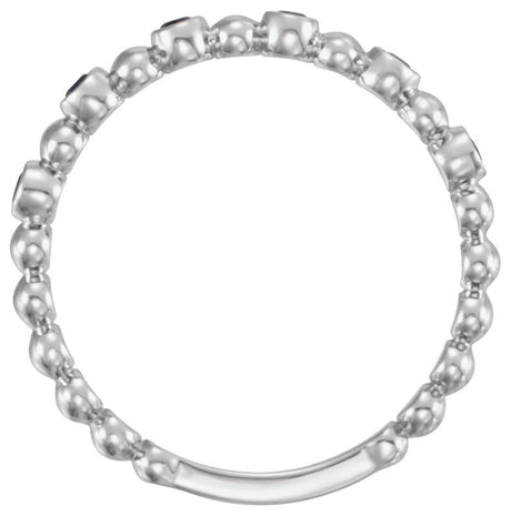 Platinum Round Natural Blue Sapphire Stackable Bead Ring – 1.75mm Stones - view 2