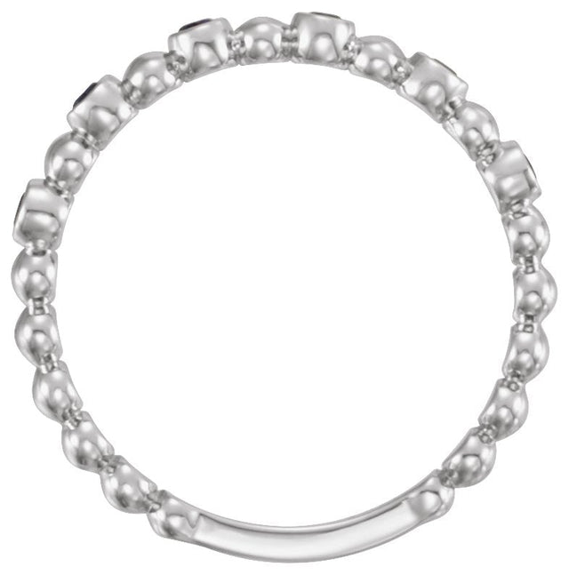 Platinum Round Natural Blue Sapphire Stackable Bead Ring – 1.75mm Stones - view 2