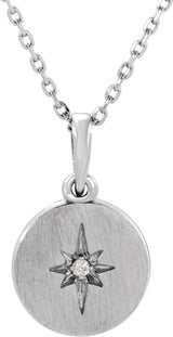 Platinum Round Natural Diamond Accented Star Necklace