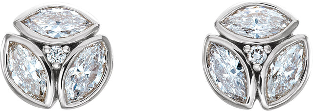 Platinum Marquise Natural Diamond Cluster Earrings - view 2