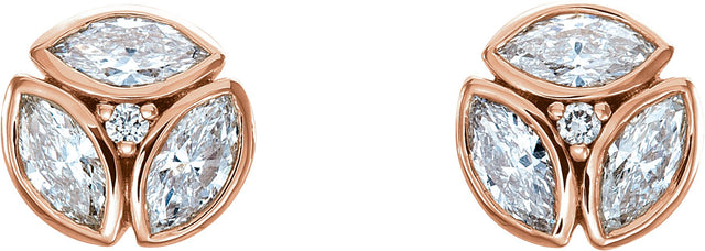 14K Gold Marquise Natural Diamond Cluster Earrings – 4x2mm - Rose Gold - view 2