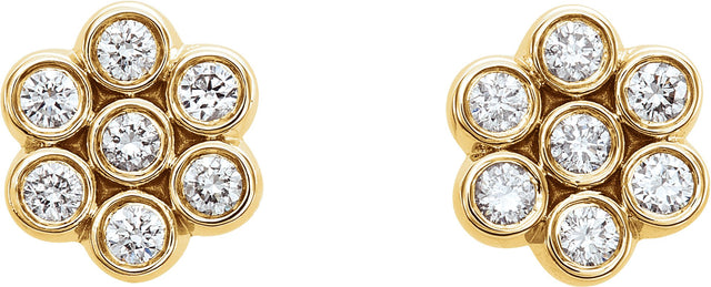 14K Gold Round Natural Diamond Cluster Earrings VIII - Yellow Gold - view 2