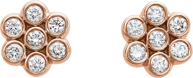 14K Gold Round Natural Diamond Cluster Earrings VIII - Rose Gold - view 2