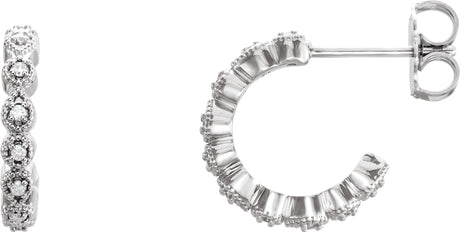 14K Gold Round Natural Diamond Accented Hoop Earrings – 1-1.2mm Stones - White Gold