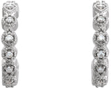 Platinum Round Natural Diamond Accented Hoop Earrings - view 2