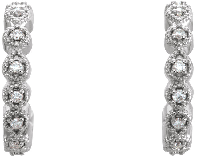 Platinum Round Natural Diamond Accented Hoop Earrings - view 2