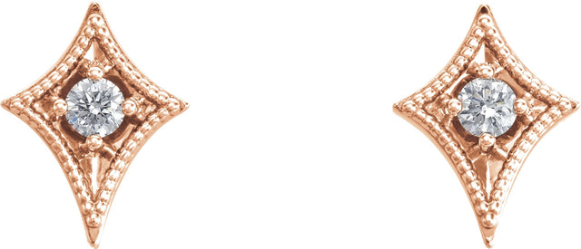 14K Gold Round Natural Diamond Geometric Earrings – 2.5mm Stones - Rose Gold - view 2