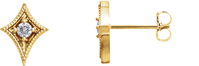 14K Gold Round Natural Diamond Geometric Earrings – 2.5mm Stones - Yellow Gold