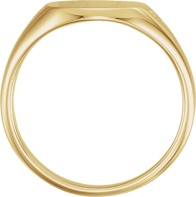 14K Gold Round Natural Diamond Engravable Square Signet Ring - Yellow Gold - view 2