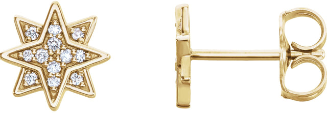 14K Gold Round Natural Diamond Accented Star Earrings II - Yellow Gold