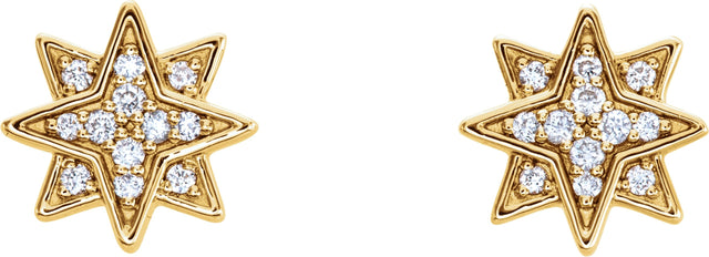 14K Gold Round Natural Diamond Accented Star Earrings II - Yellow Gold - view 2