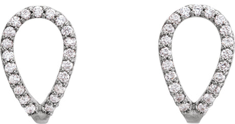 Platinum Round Natural Diamond Geometric J-Hoop Earrings - view 2