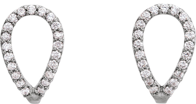 Platinum Round Natural Diamond Geometric J-Hoop Earrings - view 2