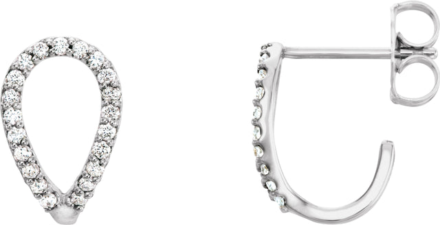 Platinum Round Natural Diamond Geometric J-Hoop Earrings