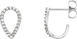 14K Gold Round Natural Diamond Geometric J-Hoop Earrings - White Gold