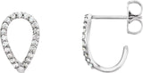 14K Gold Round Natural Diamond Geometric J-Hoop Earrings - White Gold