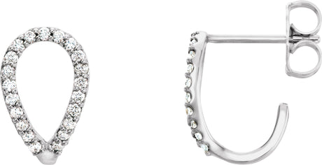 14K Gold Round Natural Diamond Geometric J-Hoop Earrings - White Gold