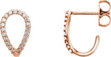 14K Gold Round Natural Diamond Geometric J-Hoop Earrings - Rose Gold