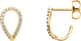 14K Gold Round Natural Diamond Geometric J-Hoop Earrings - Yellow Gold