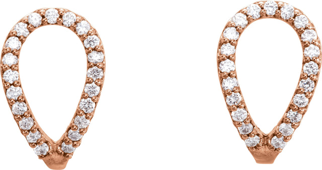14K Gold Round Natural Diamond Geometric J-Hoop Earrings - Rose Gold - view 2