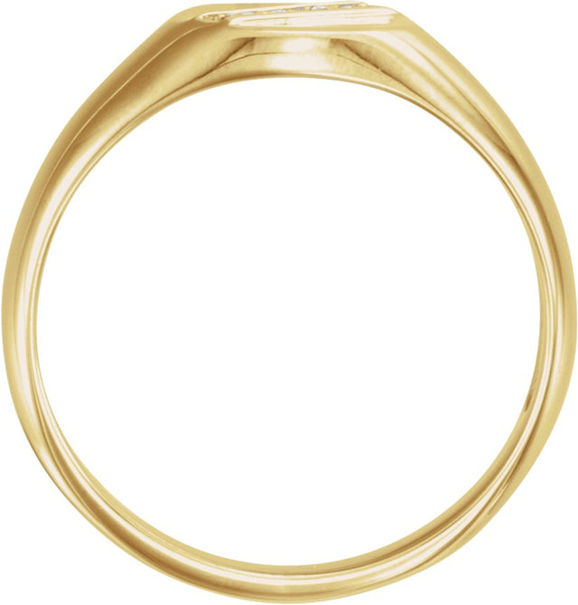 14K Gold Round Natural Diamond Oval Signet Ring II - Yellow Gold - view 2